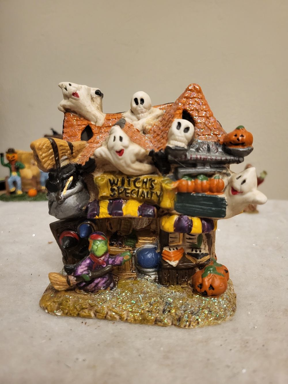Vintage Lighted Ceramic Halloween Haunted House Witch's Specialty Village Shop